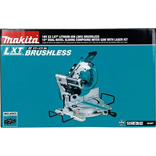 Makita XSL06PT 18V x2 LXT Lithium-Ion (36V) Brushless Cordless 10″ Dual-Bevel Sliding Compound Miter Saw with Laser Kit (5.0Ah)