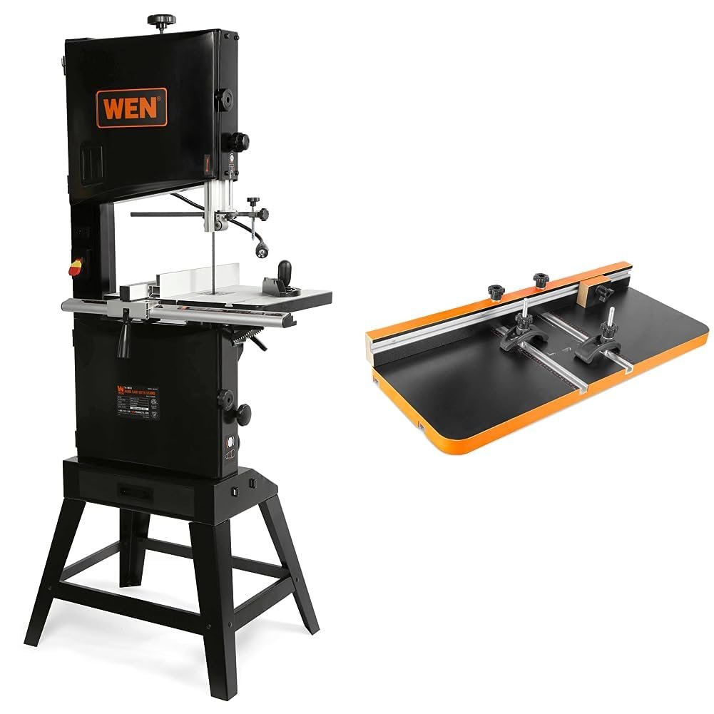 WEN (BA1487) Band Saw with Stand,Two-Speed,Black,14-Inch & DPA2513 24-by-12-Inch Drill Press Table with an Adjustable Fence and Stop Block
