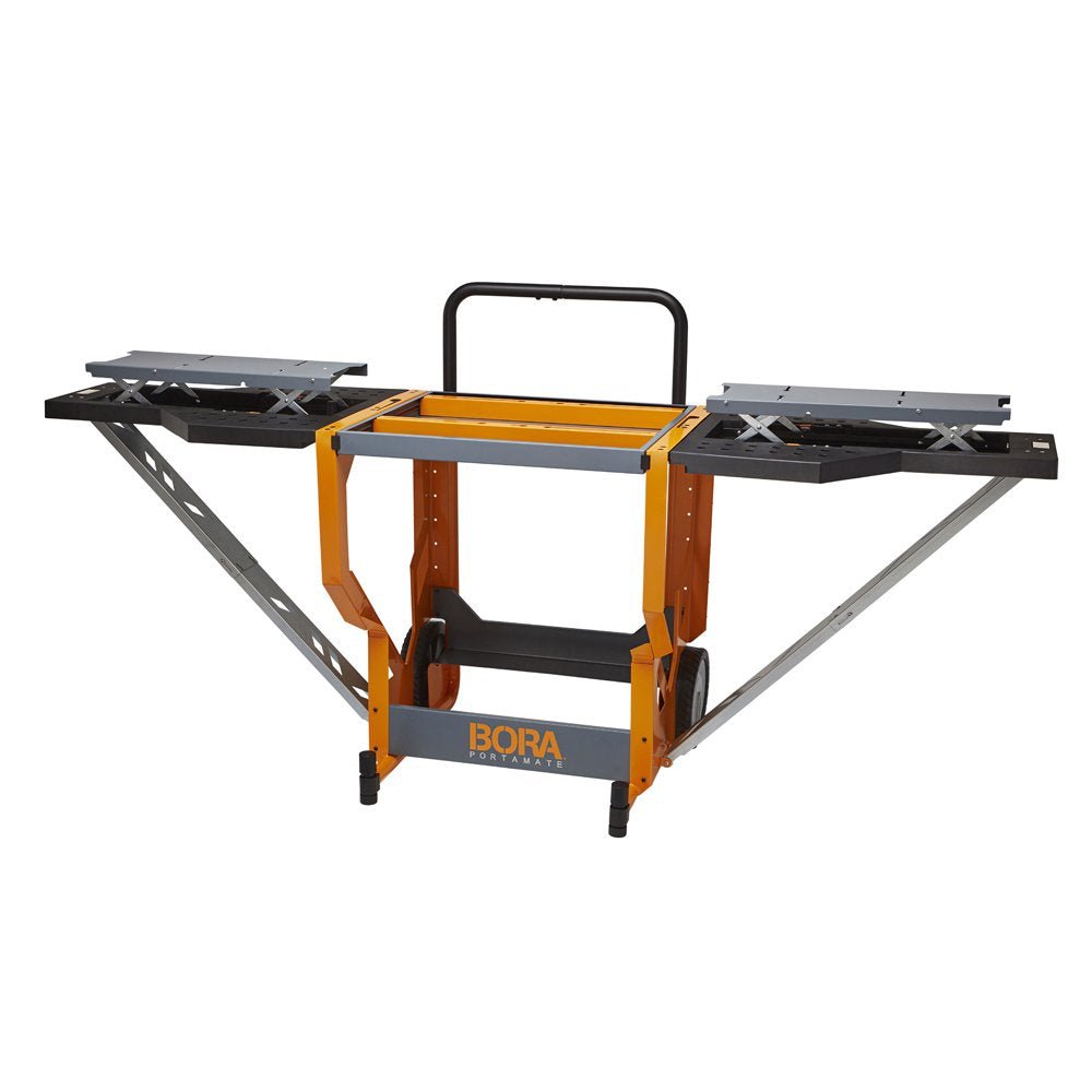 Bora Portamate – PM-8000 Miter Saw Stand Work Station | Mobile Rolling Table Top Workbench | Orange & Grey