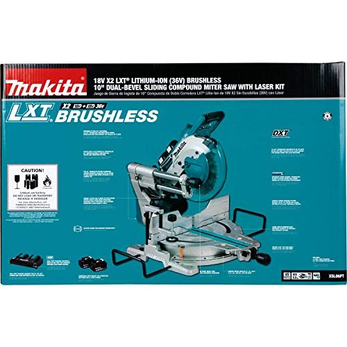 Makita XSL06PT 18V x2 LXT Lithium-Ion (36V) Brushless Cordless 10″ Dual-Bevel Sliding Compound Miter Saw with Laser Kit (5.0Ah)