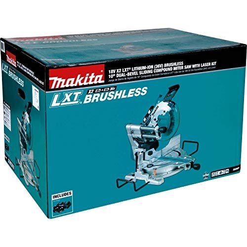 Makita XSL06PT 18V x2 LXT Lithium-Ion (36V) Brushless Cordless 10″ Dual-Bevel Sliding Compound Miter Saw with Laser Kit (5.0Ah)