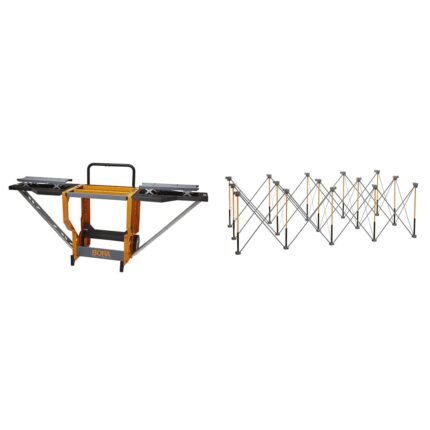 Bora Portamate – PM-8000 Miter Saw Stand Work Station | Mobile Rolling Table Top Workbench | Orange & Grey