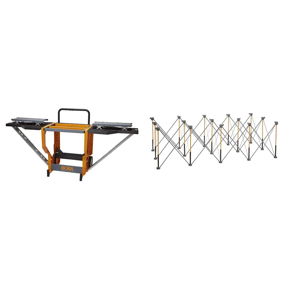 Bora Portamate – PM-8000 Miter Saw Stand Work Station | Mobile Rolling Table Top Workbench | Orange & Grey