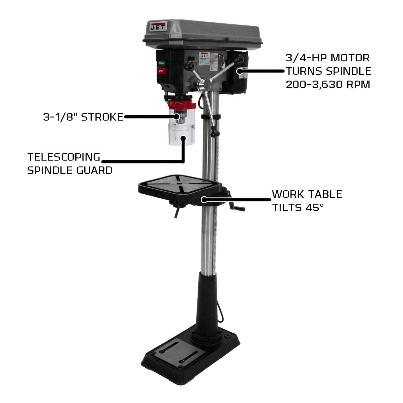 JET 15-Inch Step Pulley Drill Press, 3/4 HP, 1Ph 115V (J-2500)