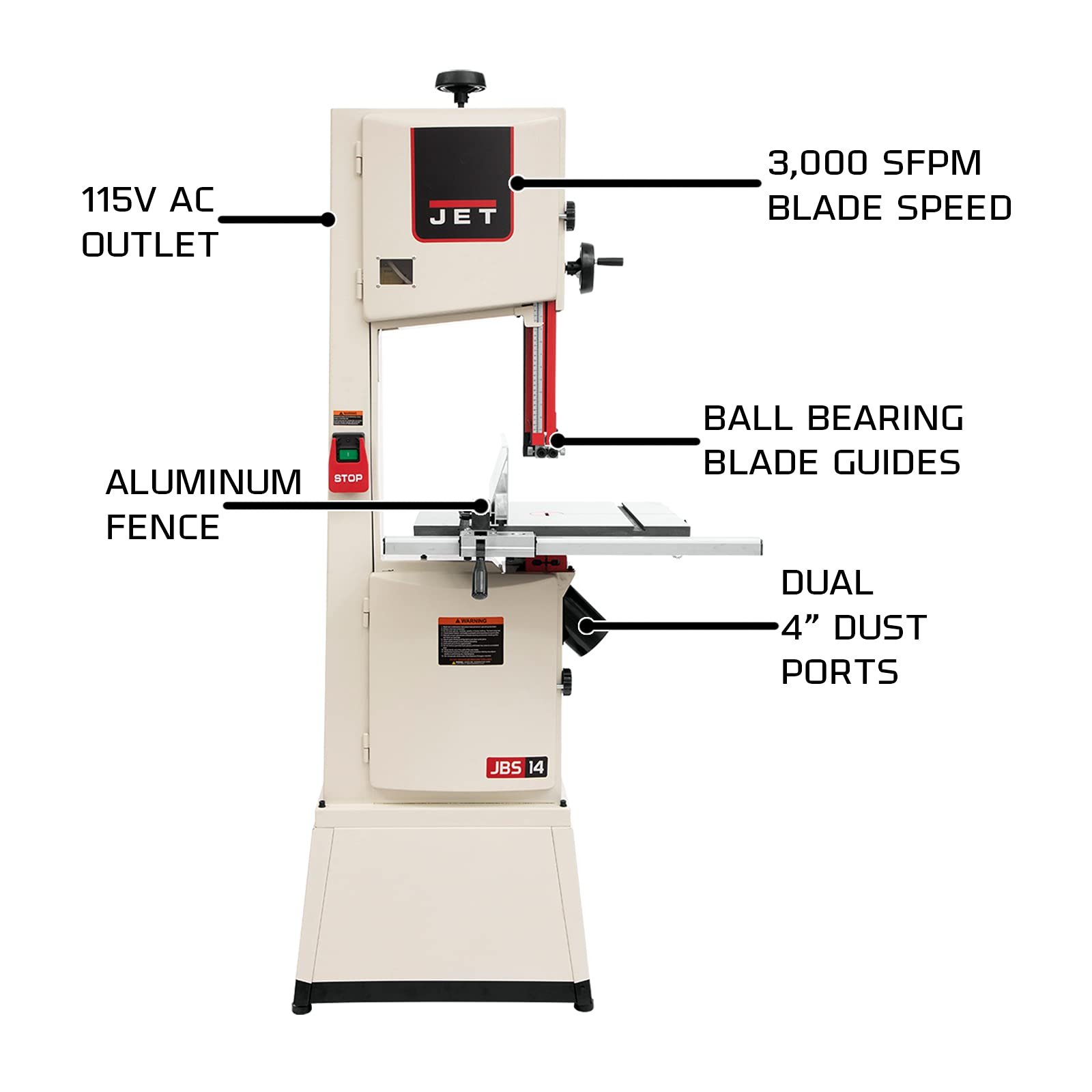 JET 14-Inch Woodworking Bandsaw, 1-3/4 HP, 1Ph 115/230V (Model JWBS-14SFX)