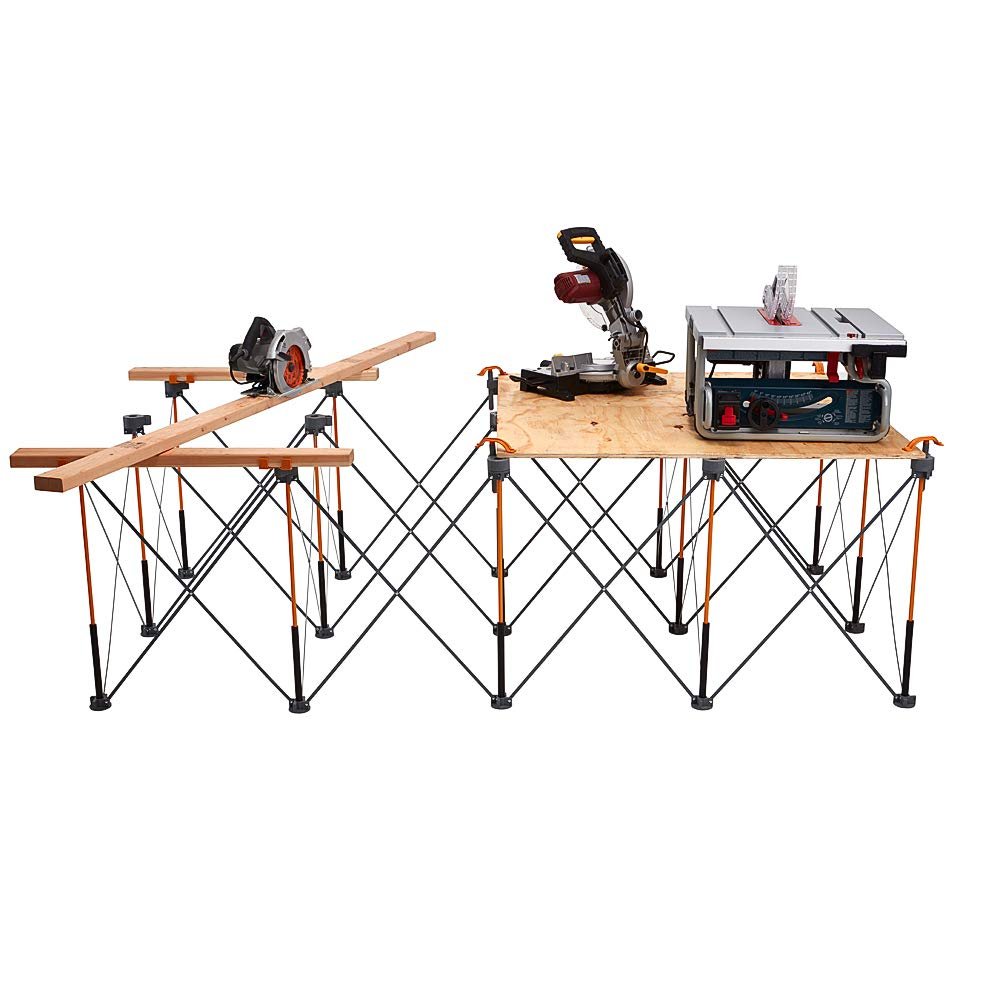 Bora Portamate – PM-8000 Miter Saw Stand Work Station | Mobile Rolling Table Top Workbench | Orange & Grey