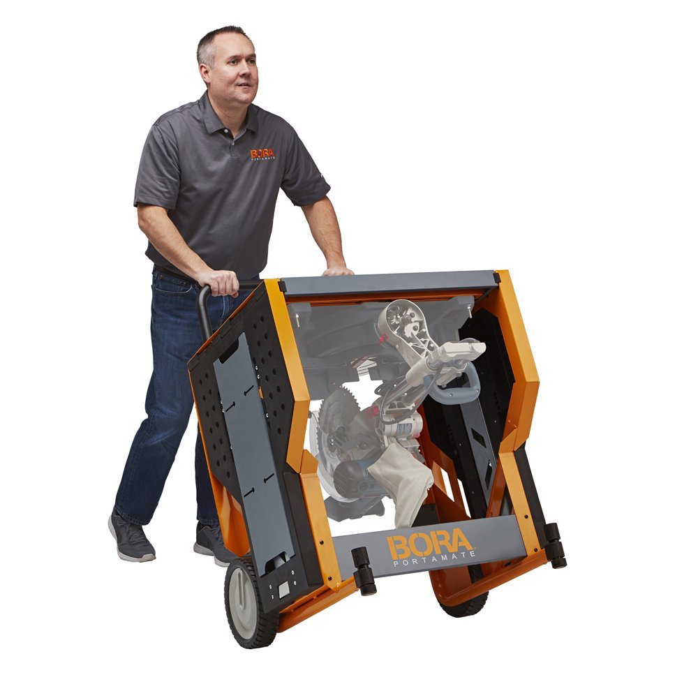 Bora Portamate – PM-8000 Miter Saw Stand Work Station | Mobile Rolling Table Top Workbench | Orange & Grey