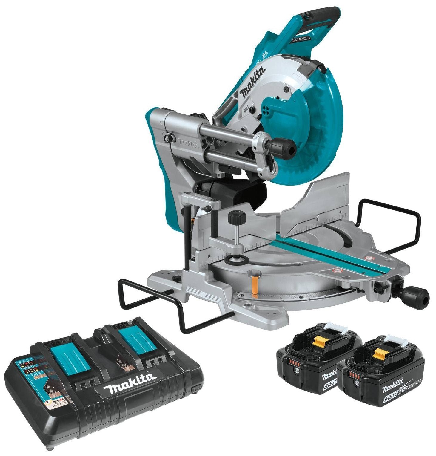 Makita XSL06PT 18V x2 LXT Lithium-Ion (36V) Brushless Cordless 10″ Dual-Bevel Sliding Compound Miter Saw with Laser Kit (5.0Ah)