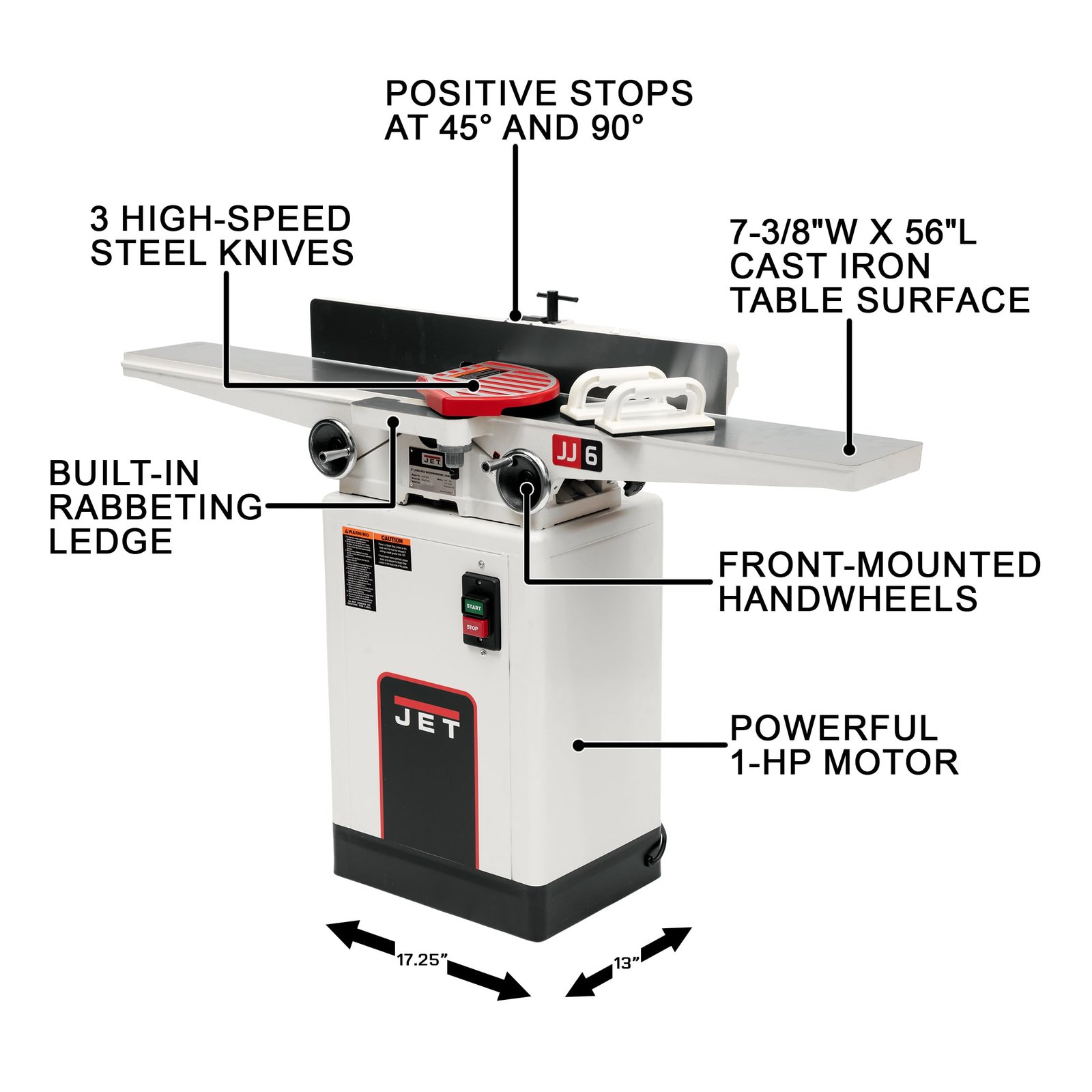 JET 6-Inch Long Bed Jointer, 3 HSS Knives, 1 HP, 1Ph 115/230V (Model JJ-6CSDX)