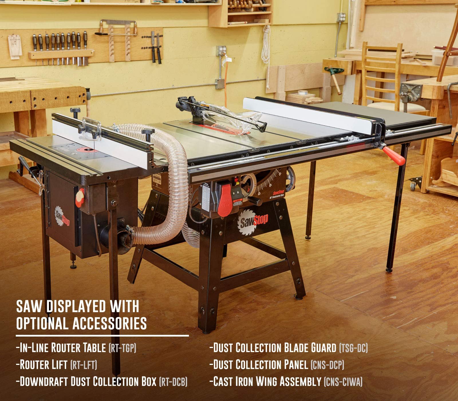 SAWSTOP 10-Inch Contractor Saw, 1.75-HP, 52-Inch Professional T-Glide Fence System (CNS175-TGP252)