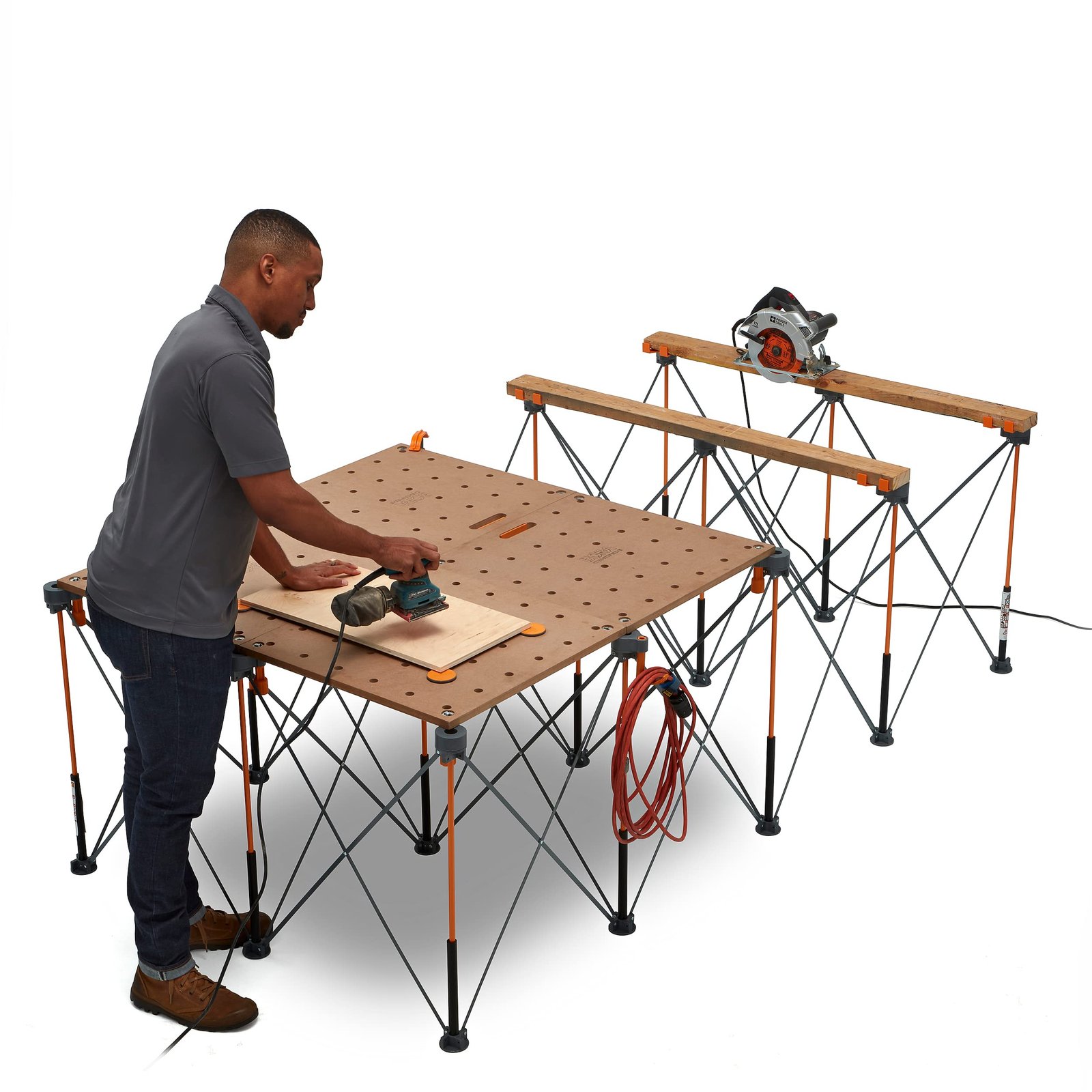 Bora Portamate – PM-8000 Miter Saw Stand Work Station | Mobile Rolling Table Top Workbench | Orange & Grey